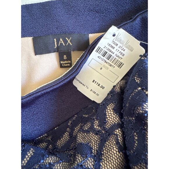Jax NWT $119 Navy Lace Overlay Sheath Dress Off-Shoulder Neckline Women's Size 8 - Picture 8 of 10